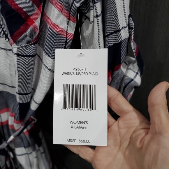 Tartan BLL NYC Shacket Shirt Dress Size XL NWT Red White Blue Plaid Holiday Wear - Picture 10 of 15